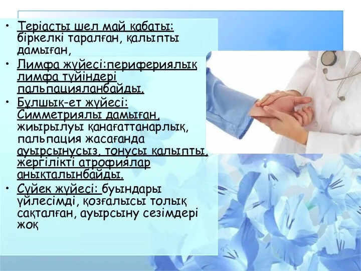 Теріасты шел май қабаты: біркелкі таралған, қалыпты дамыған, Лимфа жүйесі:перифериялық