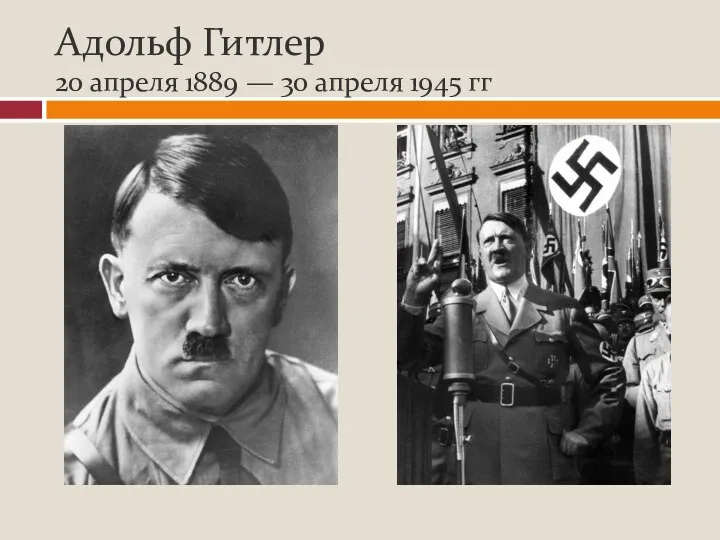 Адольф Гитлер 20 апреля 1889 — 30 апреля 1945 гг