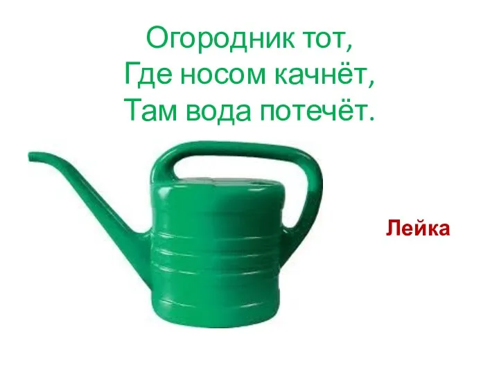 Огородник тот, Где носом качнёт, Там вода потечёт. Лейка