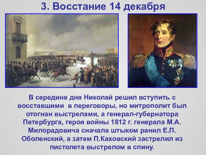 3. Восстание 14 декабря В середине дня Николай решил вступить