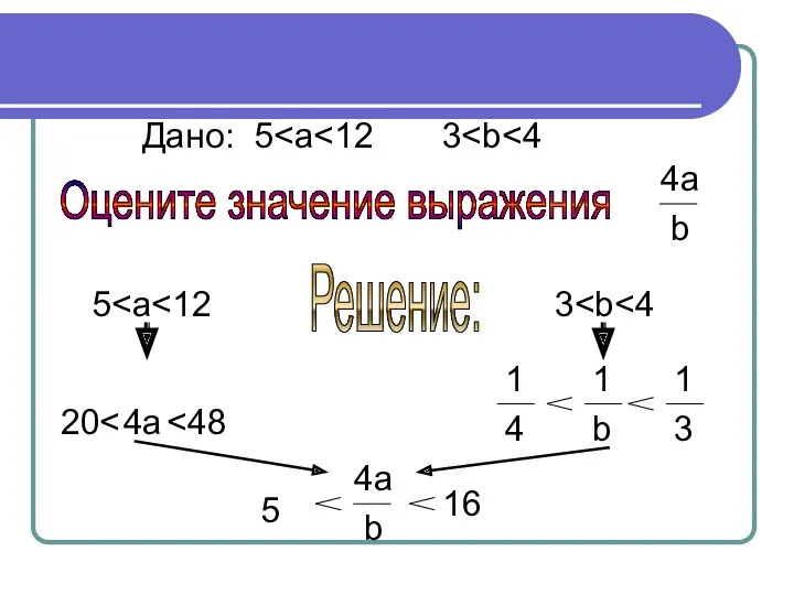 Дано: 5 Оцените значение выражения 4a b 5 Решение: 3