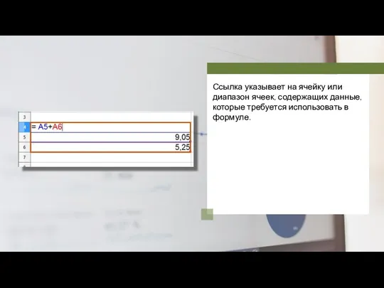 Ссылка указывает на ячейку или диапазон ячеек, содержащих данные, которые требуется использовать в формуле.