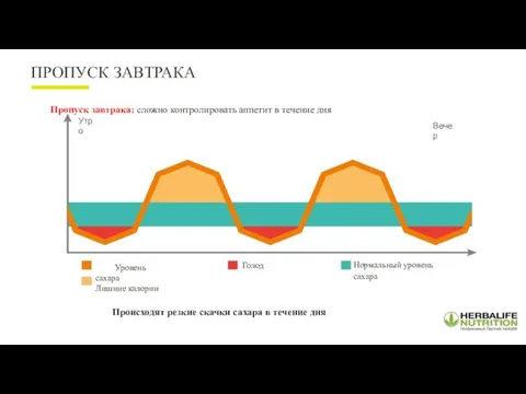 Происходят резкие скачки сахара в течение дня ПРОПУСК ЗАВТРАКА Пропуск