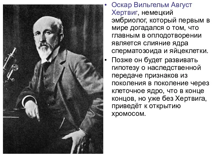 Оскар Вильгельм Август Хертвиг, немецкий эмбриолог, который первым в мире