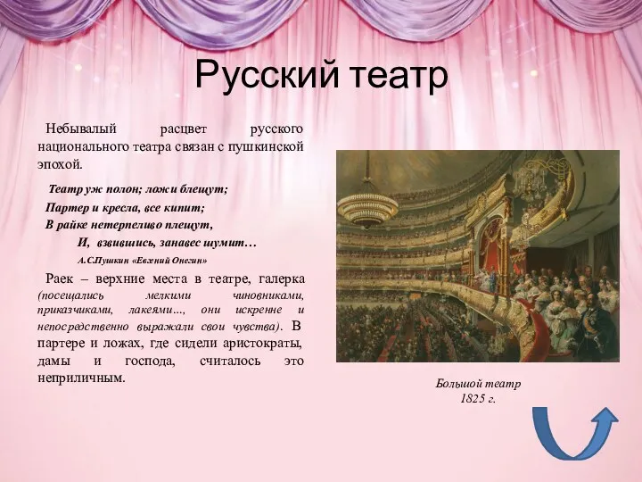 Русский театр Небывалый расцвет русского национального театра связан с пушкинской