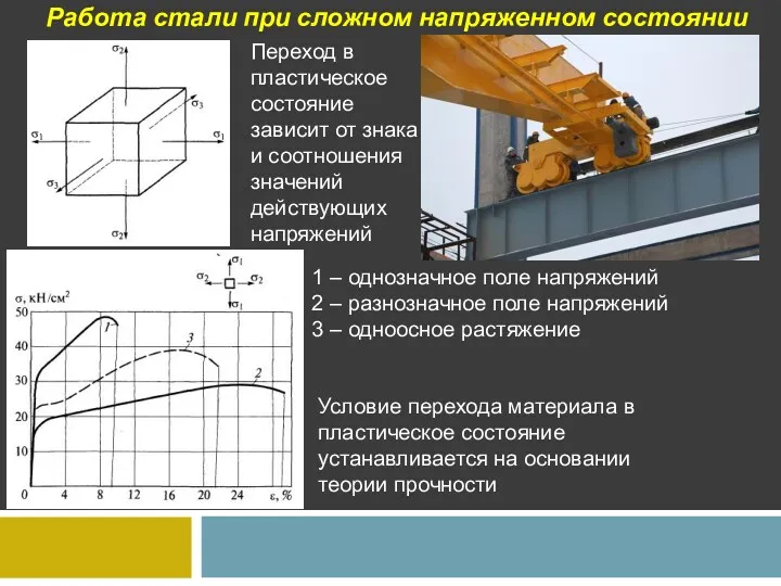 Работа стали при сложном напряженном состоянии Переход в пластическое состояние