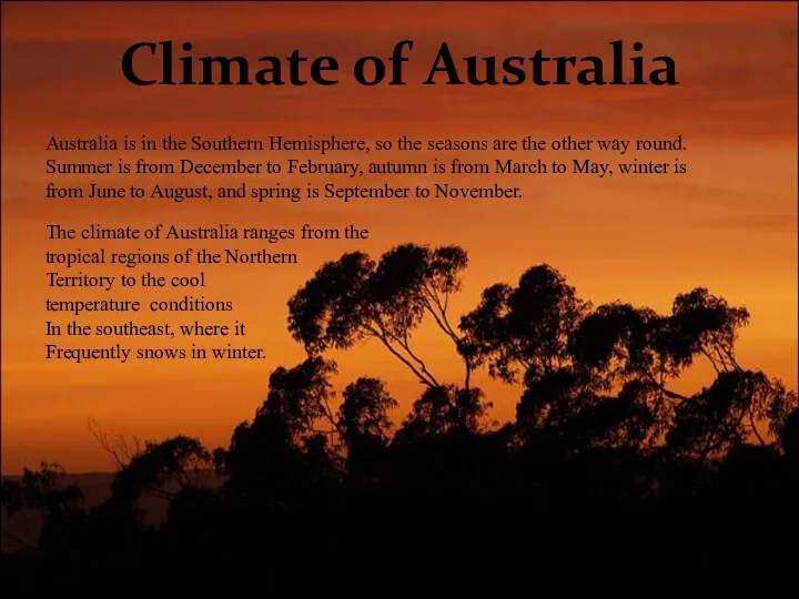 Climate of Australia Australia is in the Southern Hemisphere, so