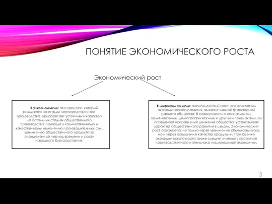 ПОНЯТИЕ ЭКОНОМИЧЕСКОГО РОСТА Экономический рост В узком смысле: это процесс,