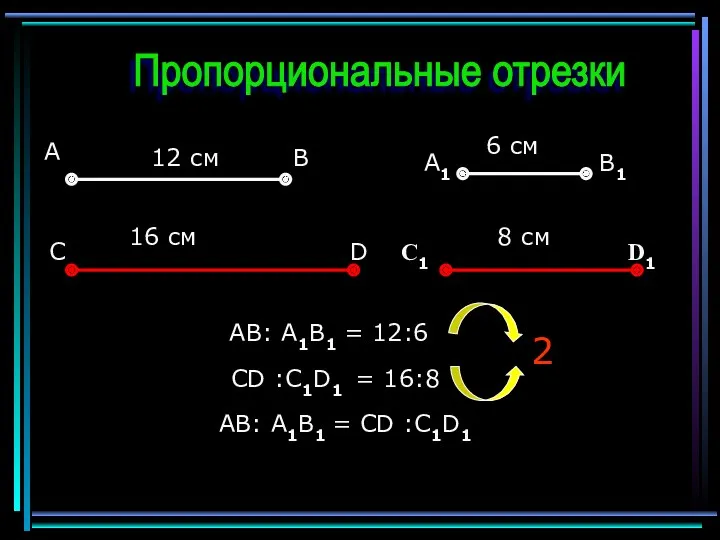 В А Пропорциональные отрезки С1 D1 12 см 6 см