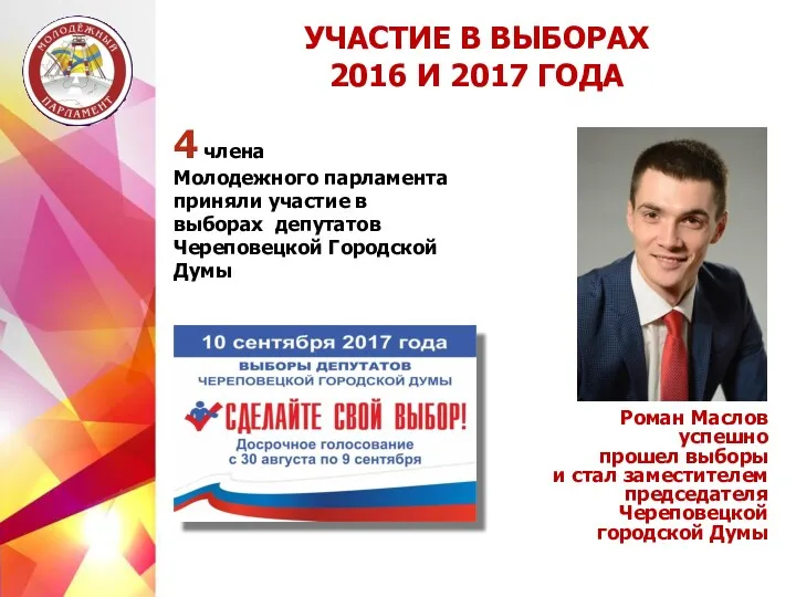 4 члена Молодежного парламента приняли участие в выборах депутатов Череповецкой