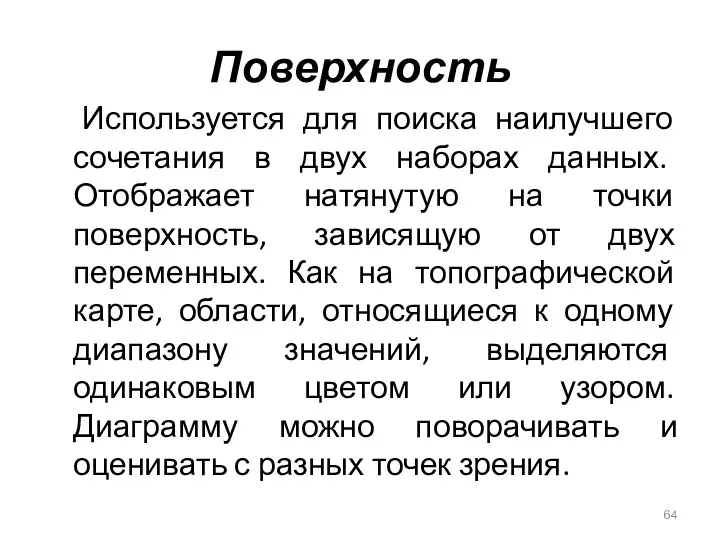 Поверхность Используется для поиска наилучшего сочетания в двух наборах данных.