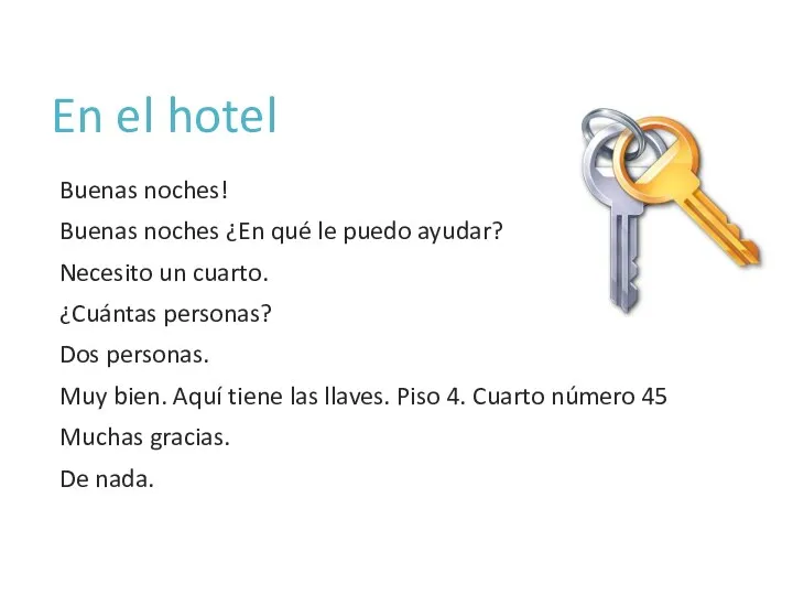 En el hotel Buenas noches! Buenas noches ¿En qué le