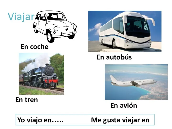 Viajar En autobús En avión En tren En coche Yo