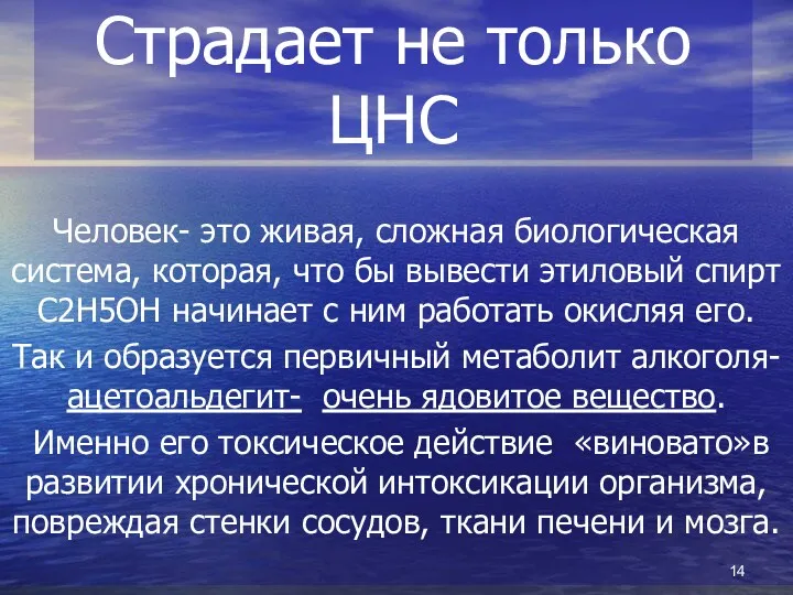 Страдает не только ЦНС Человек- это живая, сложная биологическая система,