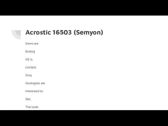 Acrostic 16503 (Semyon) Gems are Ending Oil is Limited. Only