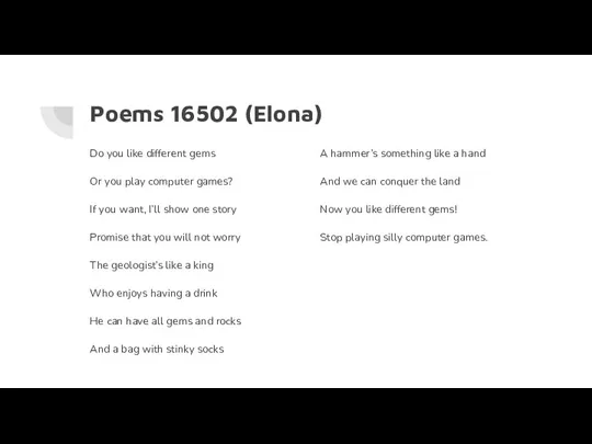 Poems 16502 (Elona) Do you like different gems Or you