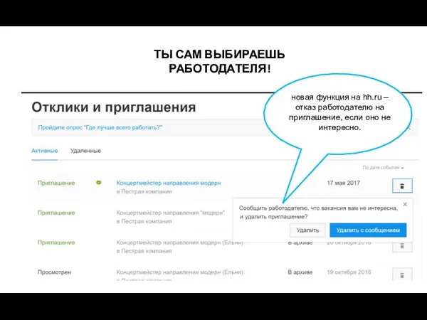ТЫ САМ ВЫБИРАЕШЬ РАБОТОДАТЕЛЯ! новая функция на hh.ru – отказ работодателю на приглашение,