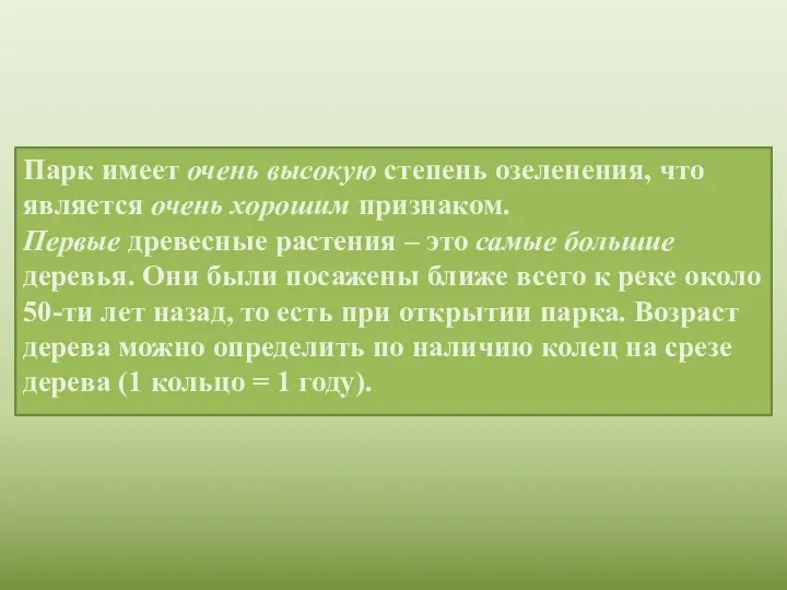 Парк имеет очень высокую степень озеленения, что является очень хорошим