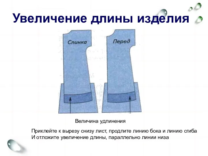 Увеличение длины изделия Величина удлинения Приклейте к вырезу снизу лист,