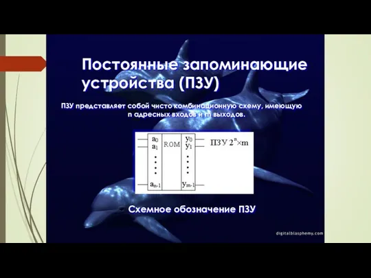 Постоянные запоминающие устройства (ПЗУ) ПЗУ представляет собой чисто комбинационную схему, имеющую n адресных