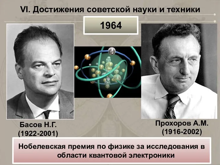 VI. Достижения советской науки и техники Басов Н.Г. (1922-2001) 1964