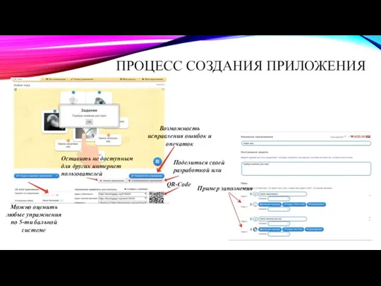 ПРОЦЕСС СОЗДАНИЯ ПРИЛОЖЕНИЯ Возможность исправления ошибок и опечаток Можно оценить