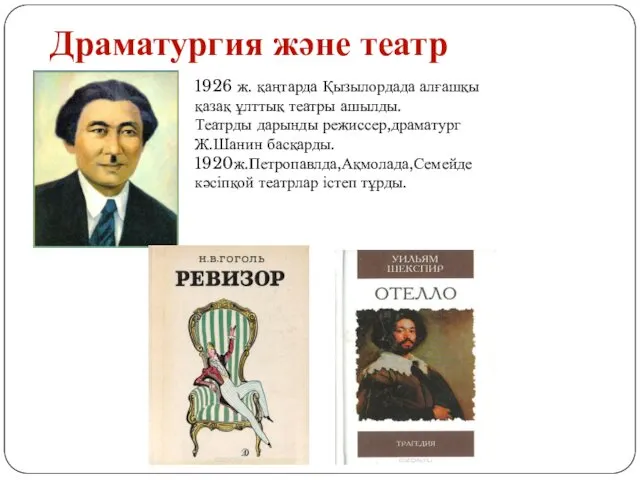 Драматургия және театр 1926 ж. қаңтарда Қызылордада алғашқы қазақ ұлттық