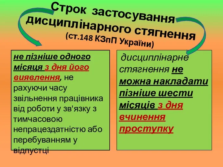 Строк застосування дисциплінарного стягнення (ст.148 КЗпП України) не пізніше одного