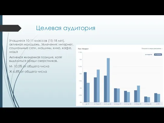 Целевая аудитория Учащиеся 10-11 классов (15-18 лет), активная молодежь. Увлечения: