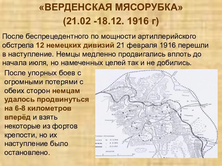 «ВЕРДЕНСКАЯ МЯСОРУБКА» (21.02 -18.12. 1916 г) После беспрецедентного по мощности