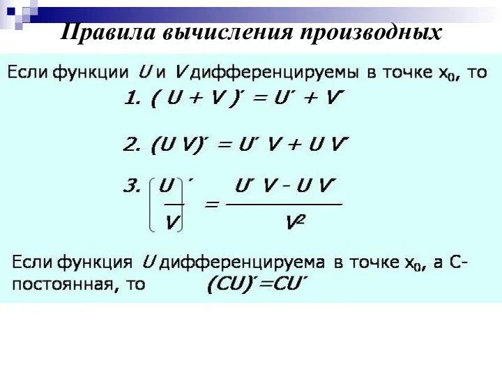 Правила вычисления производных