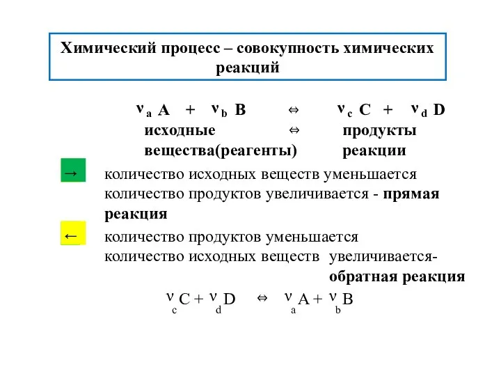 Химический процесс – совокупность химических реакций