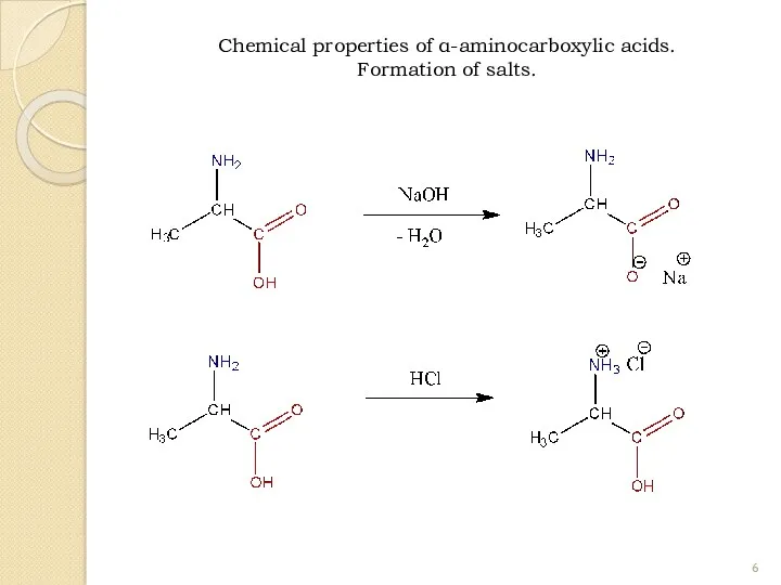 Chemical properties of α-aminocarboxylic acids. Formation of salts.