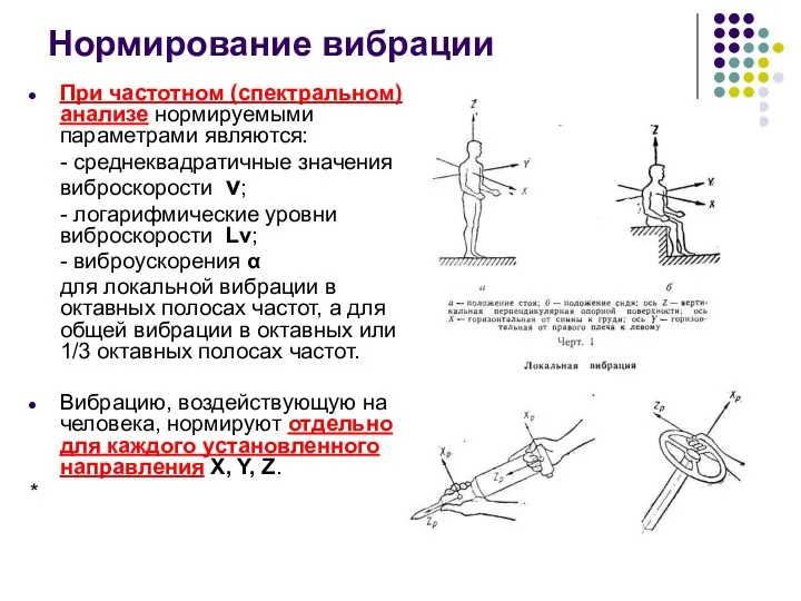 Нормирование вибрации При частотном (спектральном) анализе нормируемыми параметрами являются: -