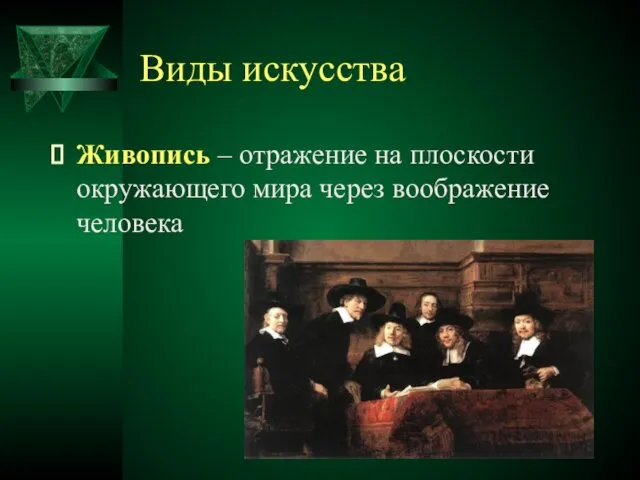 Виды искусства Живопись – отражение на плоскости окружающего мира через воображение человека