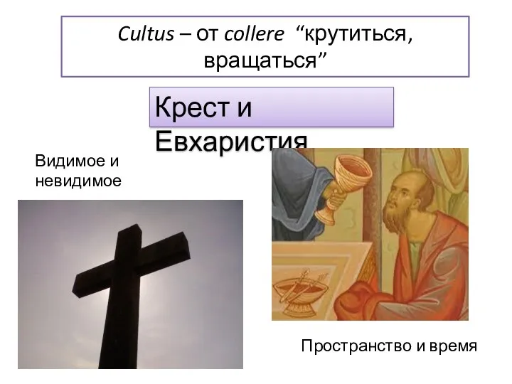 Cultus – от collere “крутиться, вращаться” Крест и Евхаристия Видимое и невидимое Пространство и время