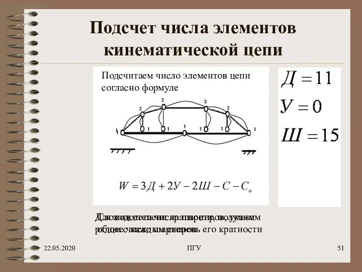 22.05.2020 ПГУ Подсчет числа элементов кинематической цепи 1 Подсчитаем число