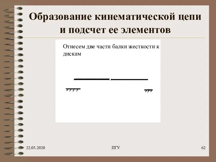 22.05.2020 ПГУ Образование кинематической цепи и подсчет ее элементов Отнесем две части балки жесткости к дискам