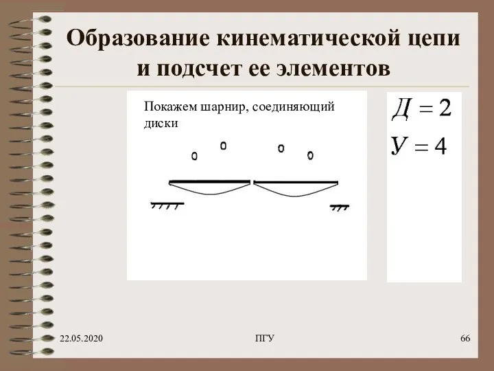 22.05.2020 ПГУ Образование кинематической цепи и подсчет ее элементов Покажем шарнир, соединяющий диски