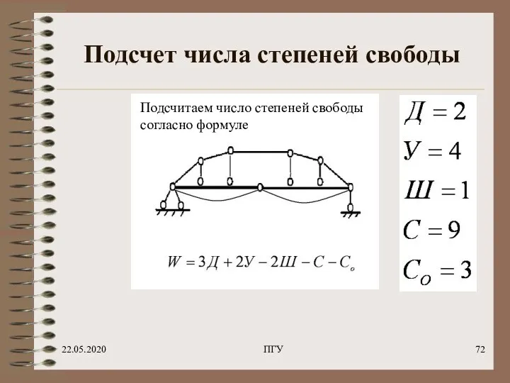 22.05.2020 ПГУ Подсчет числа степеней свободы Подсчитаем число степеней свободы согласно формуле