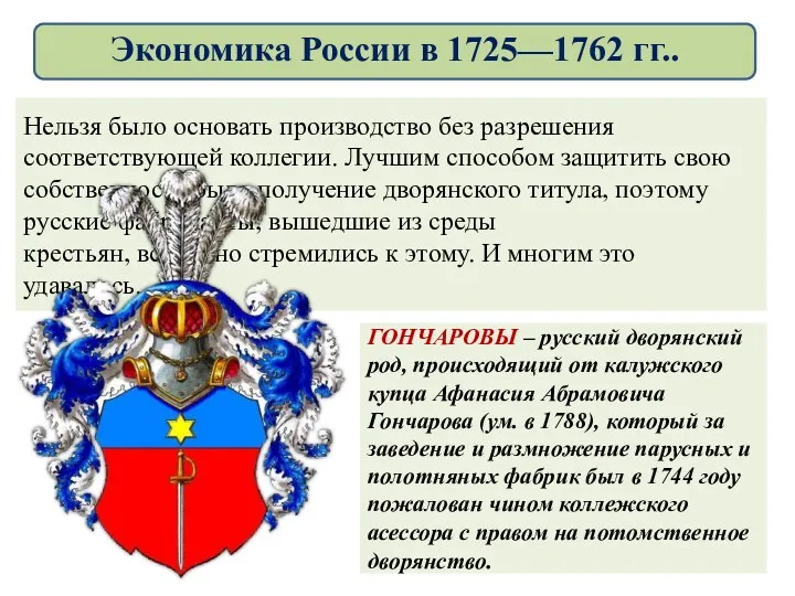 ГОНЧАРОВЫ – русский дворянский род, происходящий от калужского купца Афанасия