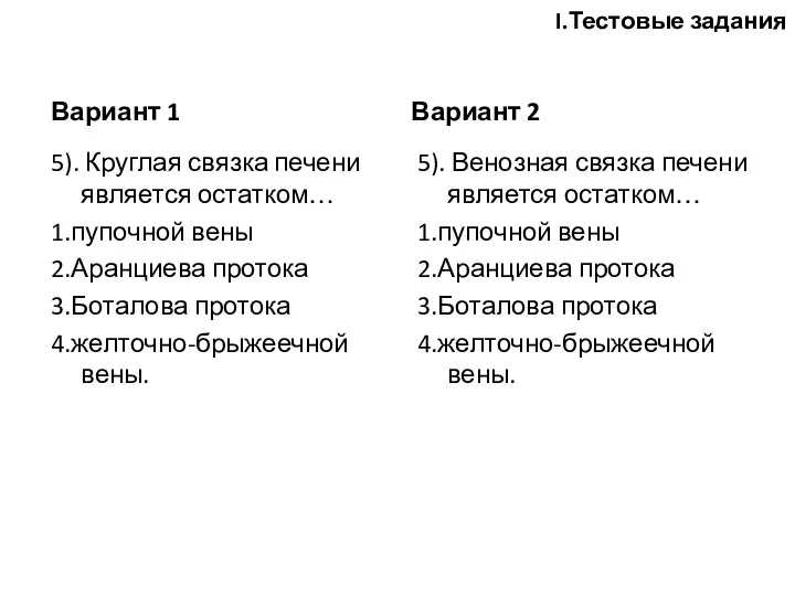 I.Тестовые задания Вариант 1 5). Круглая связка печени является остатком…