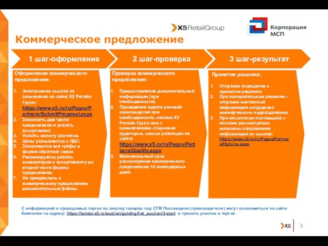 Оформление коммерческого предложения: Электронная ссылка на заполнение на сайте Х5