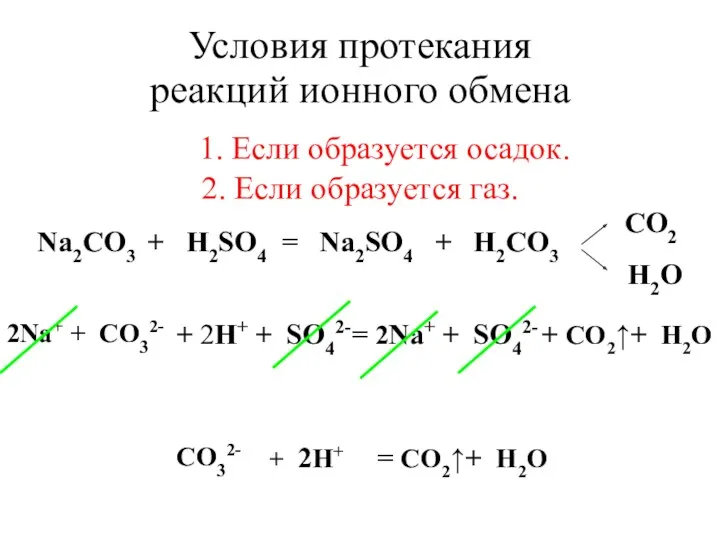 Условия протекания реакций ионного обмена 1. Если образуется осадок. 2.