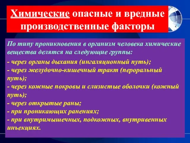 Химические опасные и вредные производственные факторы По типу проникновения в