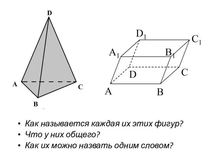 Как называется каждая их этих фигур? Что у них общего? Как их можно назвать одним словом?