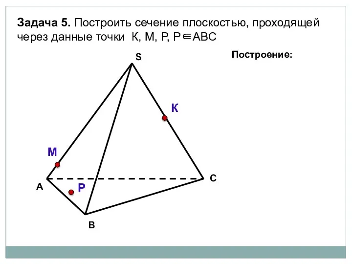 А В С S Задача 5. Построить сечение плоскостью, проходящей через данные точки