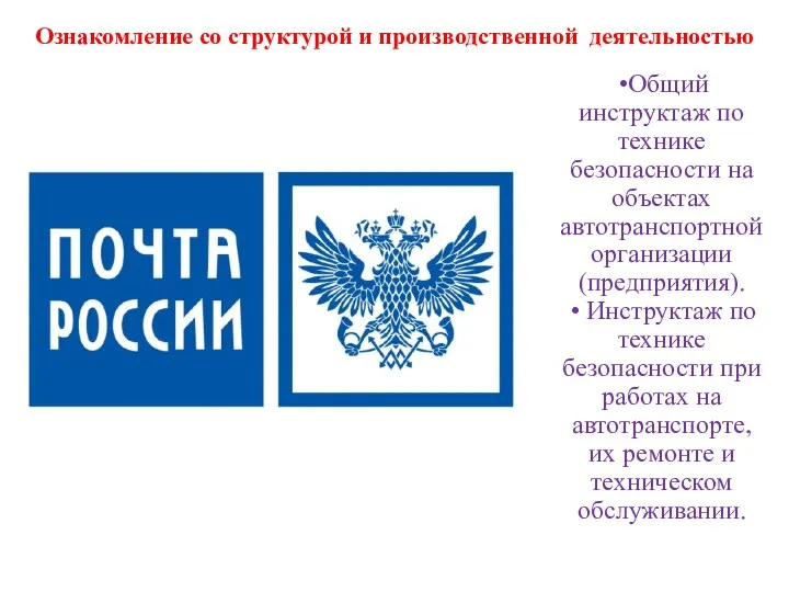 Ознакомление со структурой и производственной деятельностью Общий инструктаж по технике