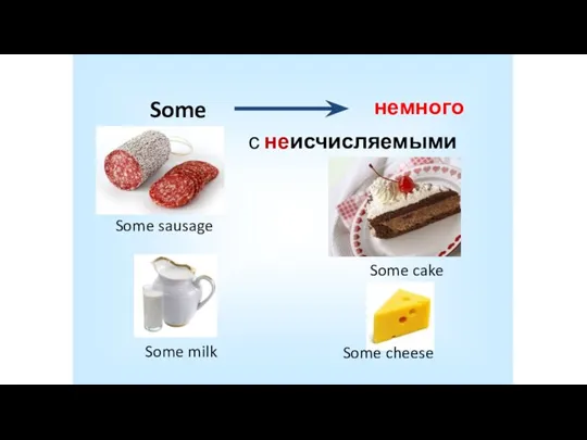 Some немного Some sausage Some cake Some cheese Some milk с неисчисляемыми