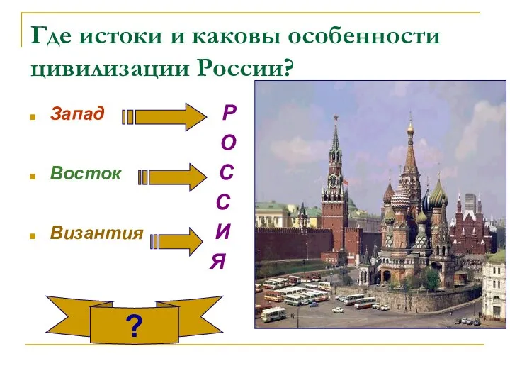 Где истоки и каковы особенности цивилизации России? Запад Р О Восток С С